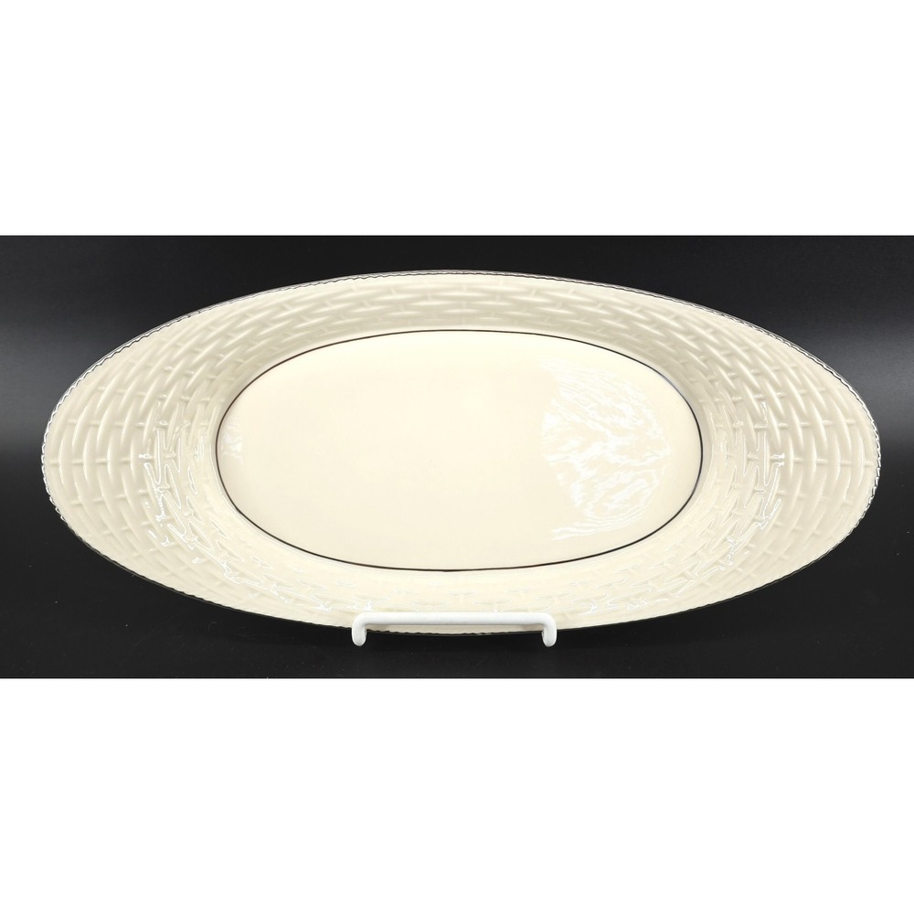 Vintage Lenox Basketweave Bread Dish Tray Ivory w/Gold Trim 80s Discontinued‎